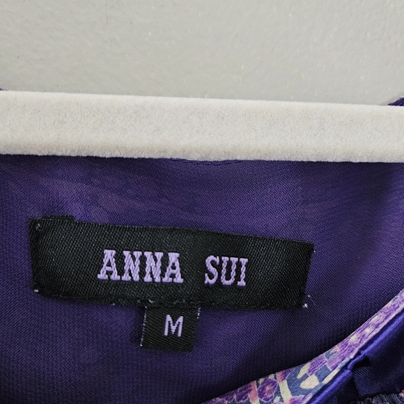 Anna Sui Vintage 90's Silk Mini Printed Boho Hippie Casual Dress Size Medium. - Picture 14 of 16